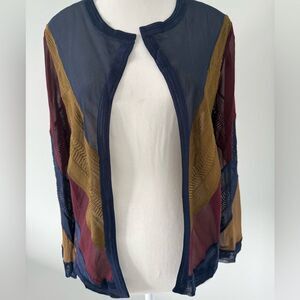 Gianfranco Ferreira gold blue and burgundy sweater open